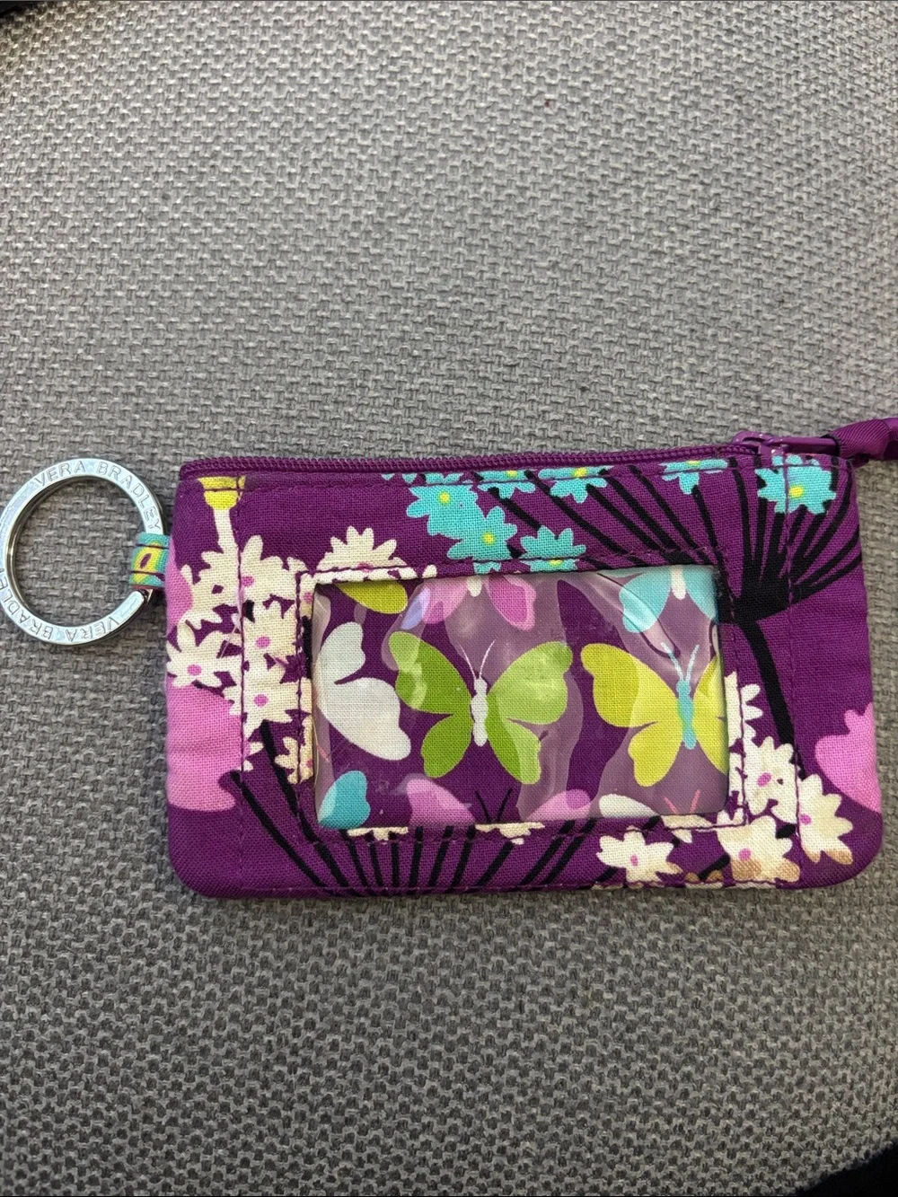 Vera Bradley Purple Floral Butterfly ID Wallet Wristlet